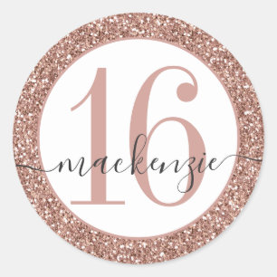 Sticker Rond Rose Gold Rose Parties scintillant Anniversaire No