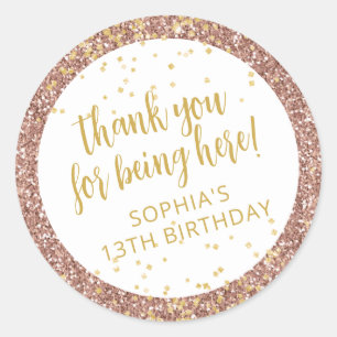 Sticker Rond Rose Gold rose Parties scintillant Merci Anniversa