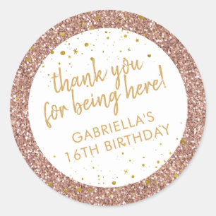 Sticker Rond Rose Gold rose Parties scintillant Merci Anniversa
