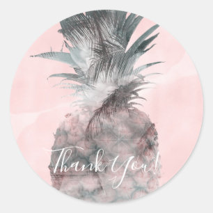 Sticker Rond Rose Gold Rose Tropical D'été Ananas Fête