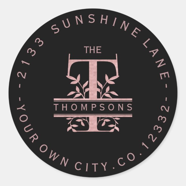 Sticker Rond Rose Gold Split Monogramme Personnalisé T U W Y X  (Devant)