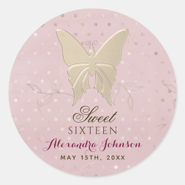 Sticker Rond Rose Gold Sweet 16 Anniversaire (Devant)