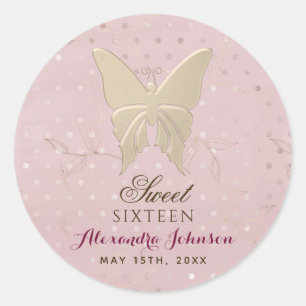 Sticker Rond Rose Gold Sweet 16 Anniversaire