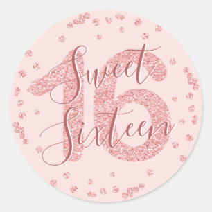 Sticker Rond Rose Gold Sweet 16 Anniversaire Parties scintillan