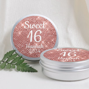 Sticker Rond Rose Gold Sweet 16 Fille Anniversaire Favors Boîte