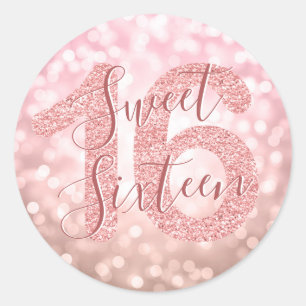 Sticker Rond Rose Gold Sweet 16 Parties scintillant d'anniversa