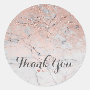 Sticker Rond Rose Gold Tendance Rose Moderne Marbre Glam Fête