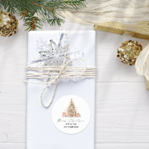 Sticker Rond Rose Gold Tree Nom Joyeux Noël