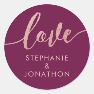 Sticker Rond Rose Gold & Vin Amour Écriture Noms Favori Autocol