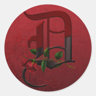 Sticker Rond Rose gothique Monogramme D