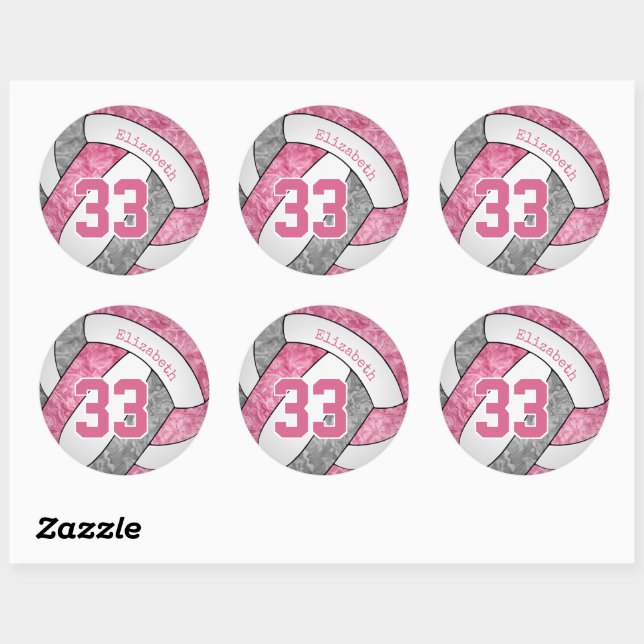 Sticker Rond rose gris blanc personnalisé filles volley-ball (Feuille)
