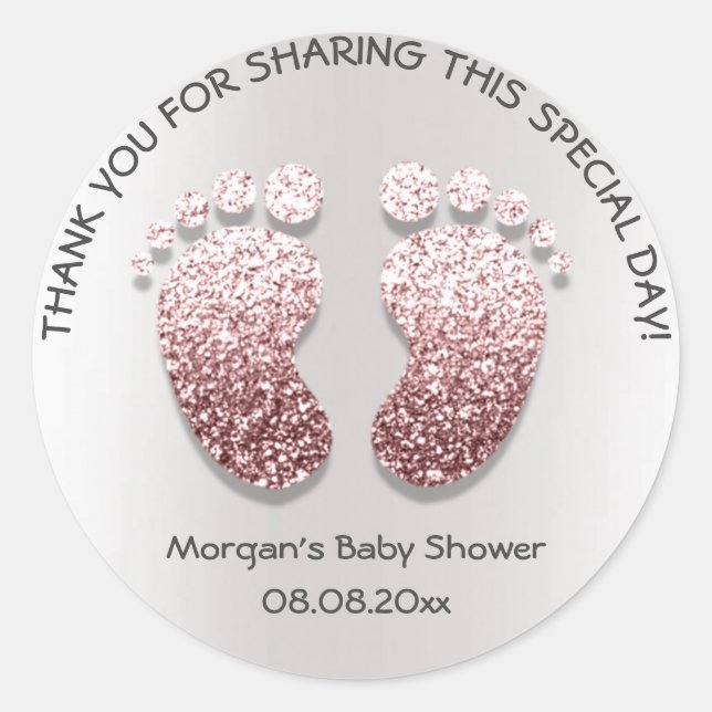 Sticker Rond Rose Gris Parties scintillant Pieds Baby shower Fa (Devant)