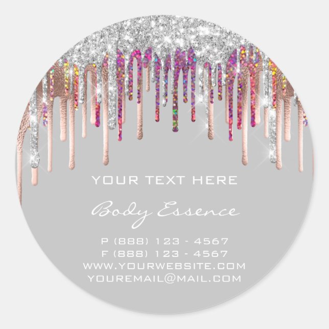 Sticker Rond Rose Holographe de maquillage Argent promotionnel (Devant)