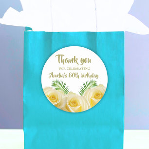 Sticker Rond Rose jaune Feuille Floral Anniversaire Merci