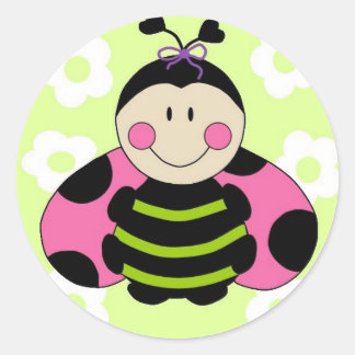 Sticker Rond Rose Ladybug