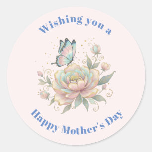 Sticker Rond Rose Magique et Papillon Pastel Fête des Mères