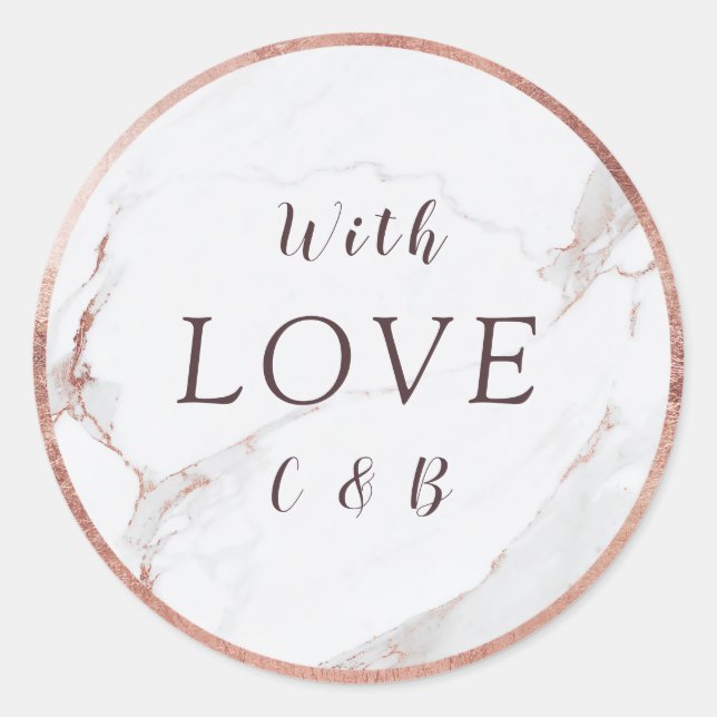 Sticker Rond Rose marbre or marbre moderne mariage amour monogr (Devant)