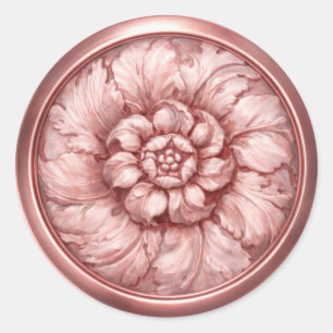 Sticker Rond Rose Mauve Aspect Gauffré Baroque Vintage