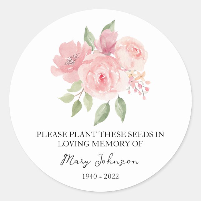 Sticker Rond Rose Memorial Funeral Seed Packet (Devant)