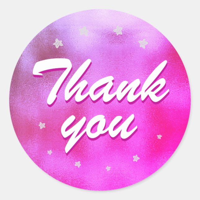 Sticker Rond Rose Metallic Foil Star Girly Merci (Devant)