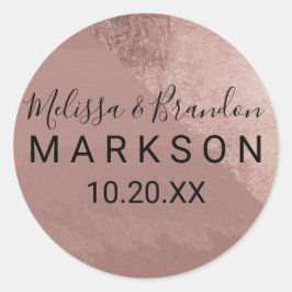 Sticker Rond Rose moderne Gold Faux Foil Triangle Mariage