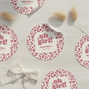 Sticker Rond Rose Moderne Léopard Oh Fille ! Baby Shower