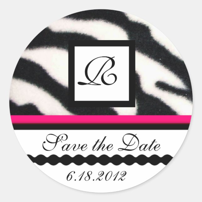 Sticker Rond ROSE NOIR BLANC ZEBRA MONOGRAMME DE FOUR, Enregist (Devant)