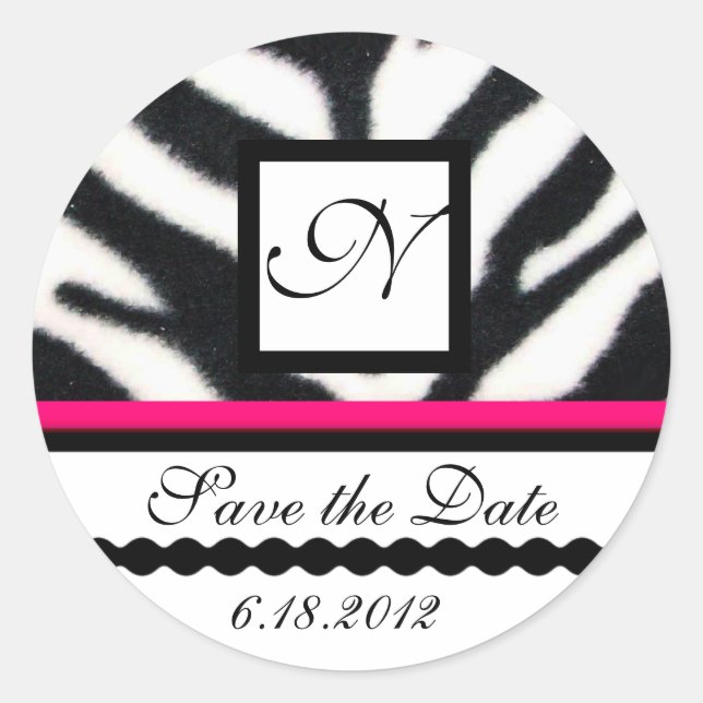 Sticker Rond ROSE NOIR BLANC ZEBRA MONOGRAMME DE FOUR, Enregist (Devant)