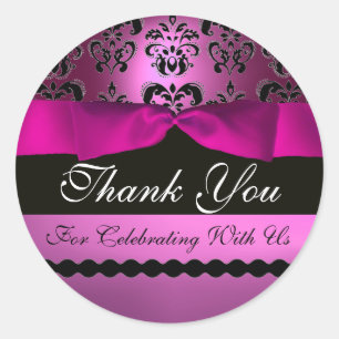 Sticker Rond ROSE NOIR DAMASK RIBBON MONOGRAM Violet violet