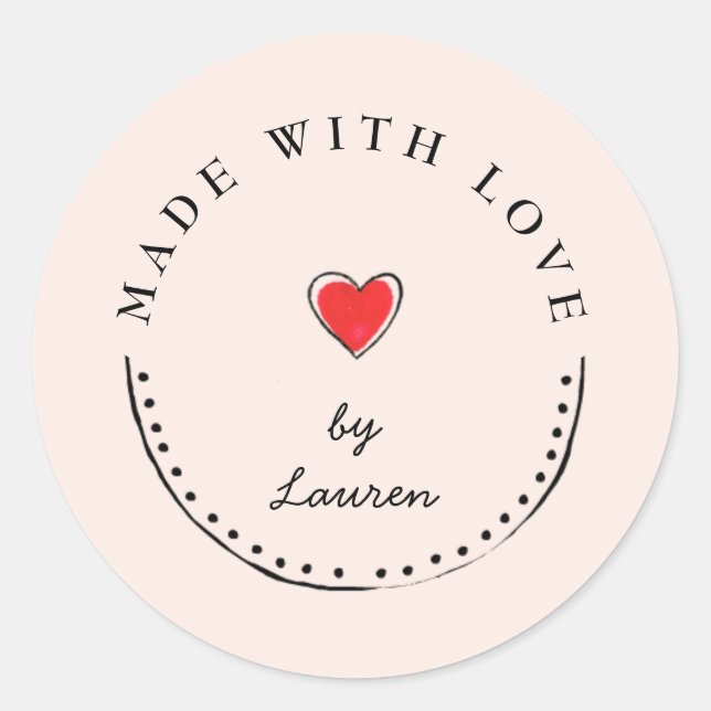 Sticker Rond Rose & Noir Fabriqué avec amour (Devant)