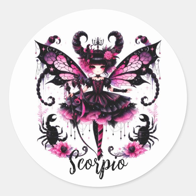 Sticker Rond Rose Noir Fée Gothique Scorpio Astrologie Zodiac (Devant)