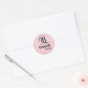 Sticker Rond Rose Noir Votre Logo Merci