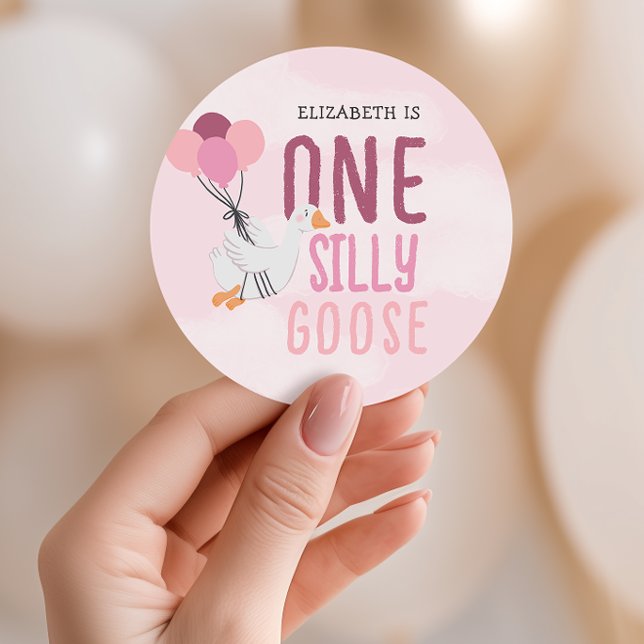 Sticker Rond Rose One Silly Goose 1er anniversaire (Créateur téléchargé)