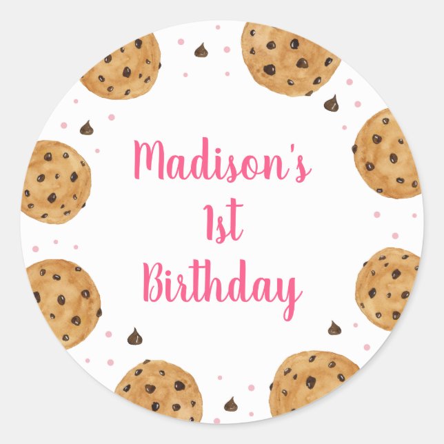 Sticker Rond Rose One Sweet Cookie Premier Anniversaire (Devant)
