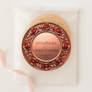 Sticker Rond Rose opulent or sculpté Rose Mariage frontalier