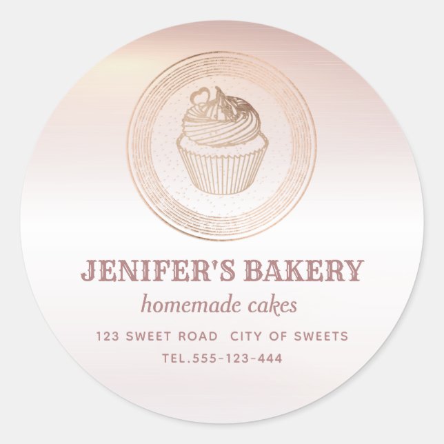 Sticker Rond Rose or cupcakes maison et gâteries emballage (Devant)