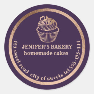 Sticker Rond Rose or cupcakes maison et gâteries emballage
