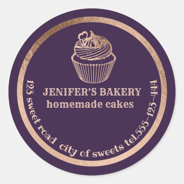 Sticker Rond Rose or cupcakes maison et gâteries emballage (Devant)