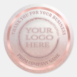 Sticker Rond Rose or feuille de brillance merci logo personnali