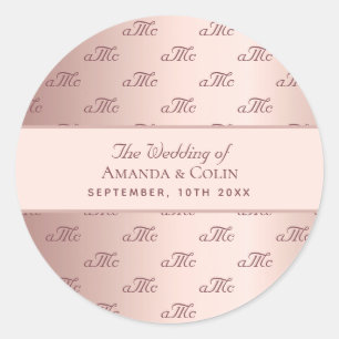 Sticker Rond Rose or monogramme paraphes mariage
