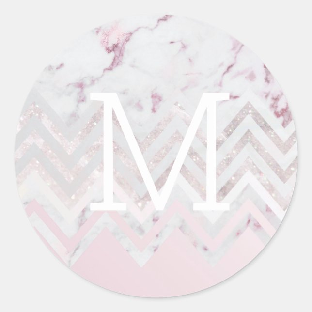 Sticker Rond Rose or parties scintillant chevron rose marbre mo (Devant)