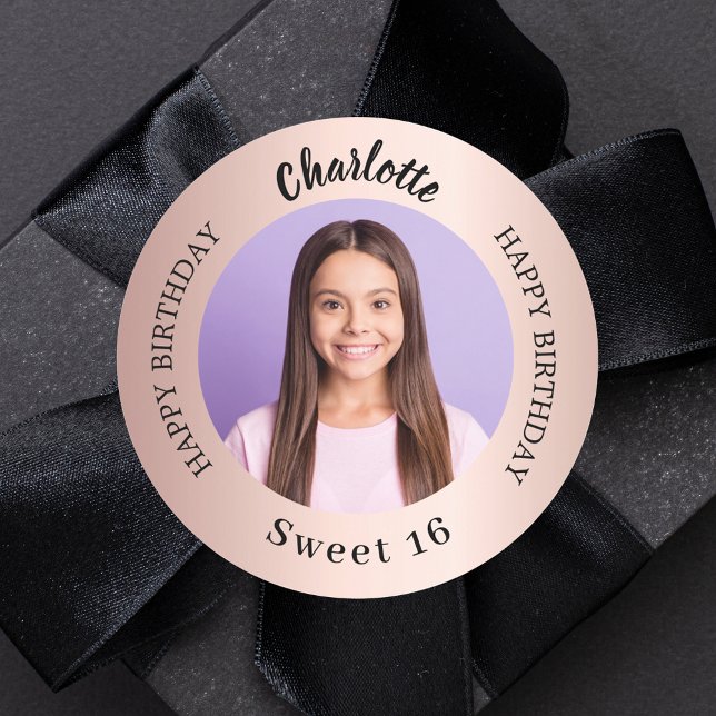 Sticker Rond Rose or personnalisé photo Sweet 16 (Créateur téléchargé)