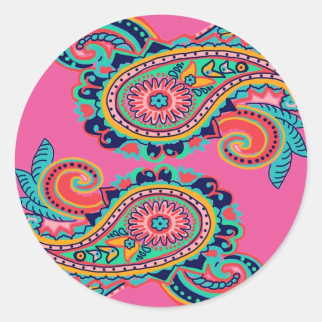 Sticker Rond Rose orange turquoise d'arc-en-ciel de collection (Devant)