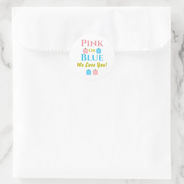 Sticker Rond Rose Ou Bleu, On T'Aime ! Révélation de genre (Sac)