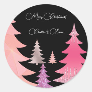 Sticker Rond Rose Pailleté Monogramme Noir