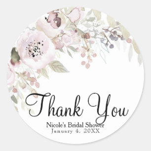 Sticker Rond Rose Pâle Aquarelle Élégant Mariage Floral Bridale