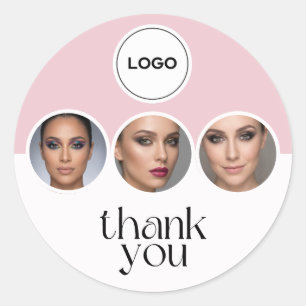 Sticker Rond Rose Pâle Blanc 3 Photo MUA Logo Merci