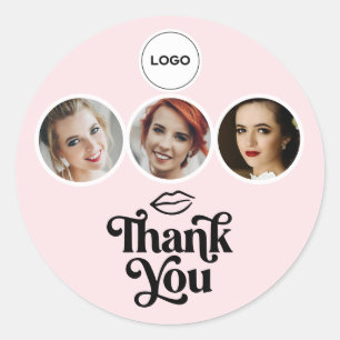 Sticker Rond Rose Pâle Blanc 3 Photo MUA Logo Merci