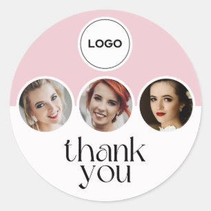Sticker Rond Rose Pâle Blanc 3 Photo MUA Logo Merci