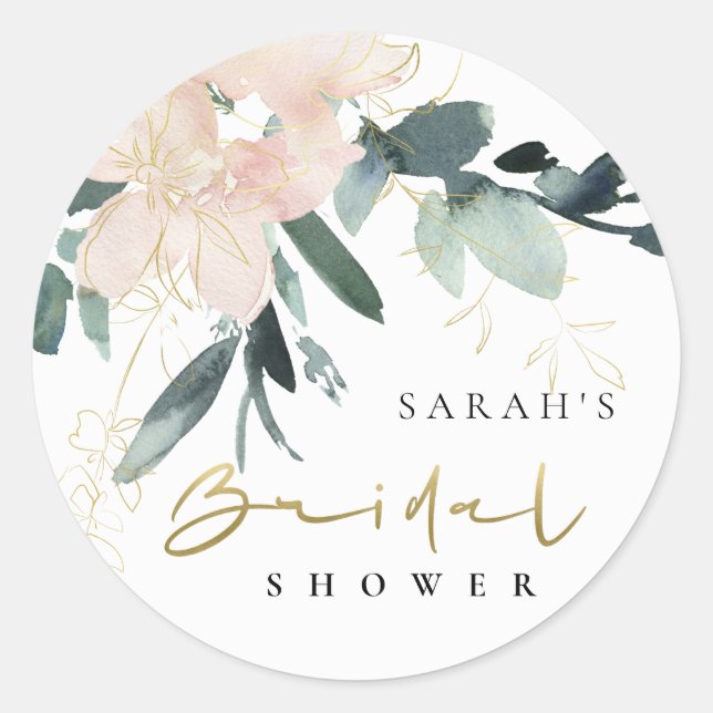 STICKER ROND ROSE PÂLE DOUX BOUQUET FLORAL AQUARELLE LUNCHEON D (Devant)